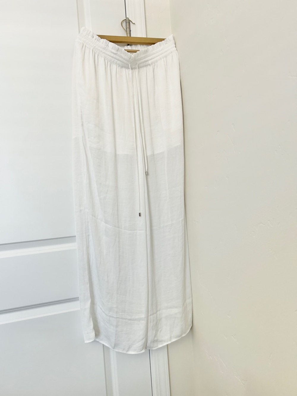 Naked Zebra White Drawstring Wide-Leg Maxi Pants